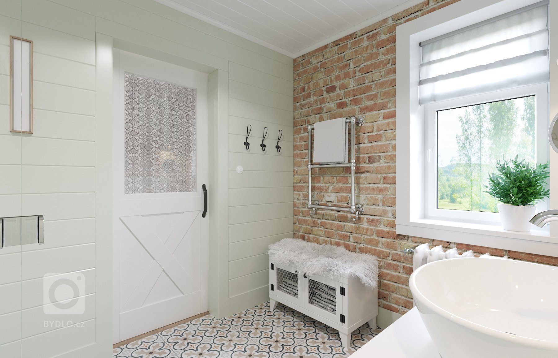 Architektonický návrh dětského pokoje s vlastní koupelnou.
