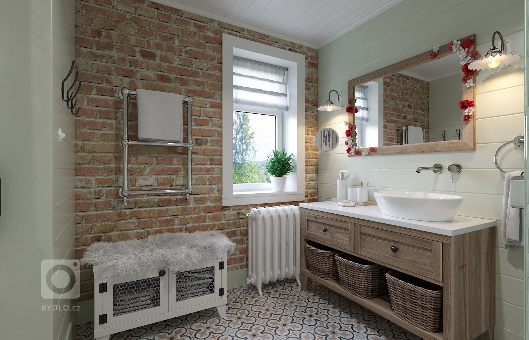 Architektonický návrh dětského pokoje s vlastní koupelnou.
