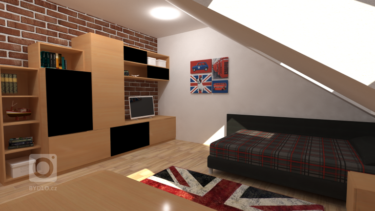 Vizualizace pokoje v podkroví