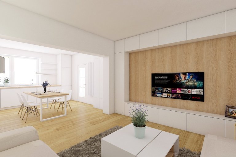 Návrh kuchyně a obývacího pokoje - rekonstrukce RD na Jižní Moravě..
