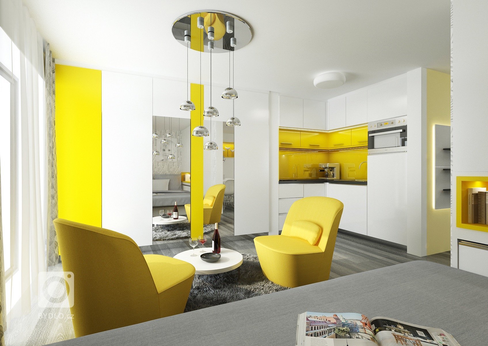 Startovní bydlení pro manželský pár a 2 malé děti, kde je prostor ke spánu všech členů rodiny řešen jednou velkou společnou postelí. Většina nábytku je řešena…