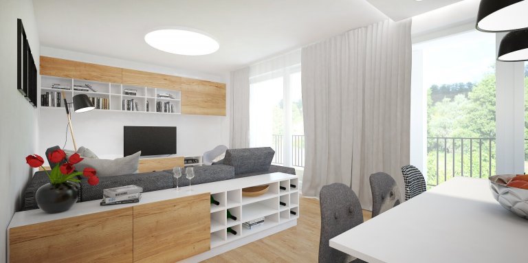 Ďalší interiér v obľúbenom projekte SLNEČNICE riešený ateliérom DOBRÝ INTERIÉR je krásne presvetlený a to najmä vďaka drevenému obkladu. Práve teplá farba…