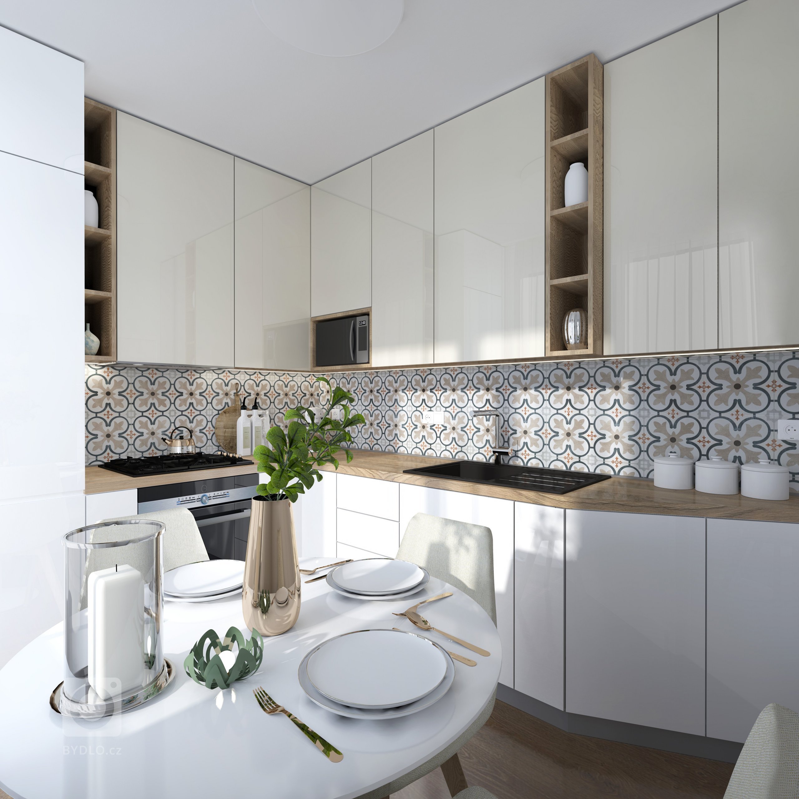 Málá kuchynka o priestore 6 m2 až neuveriteľné čo všetko sa dá zmestiť vkusne do zmenšených priestorov. Výsledkom je dosť úložného priestoru ale aj na varenie…