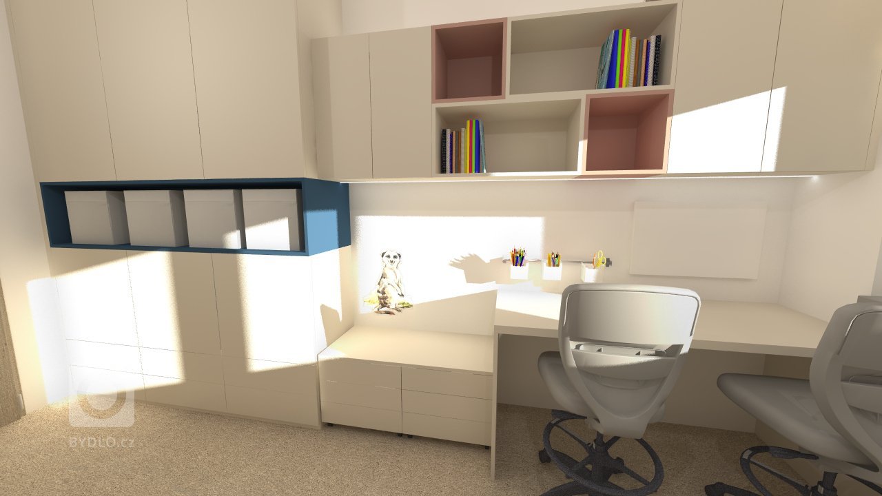 Návrh dětského pokoje pro tři děti. Pokoj není příliš velký a musely se vejít&nbsp;tři postele, úložné&nbsp;prostory na oblečení a&nbsp;hračky&nbsp;a také…