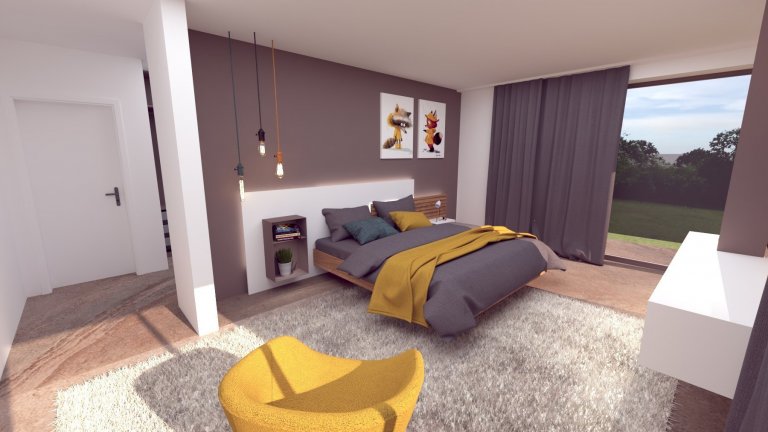 Pôvabný interiér s jemných nádychom luxusu, plný nápaditých detailov. Výrazné prepojenie prírodných materiálov s modernými tecnológiami.
