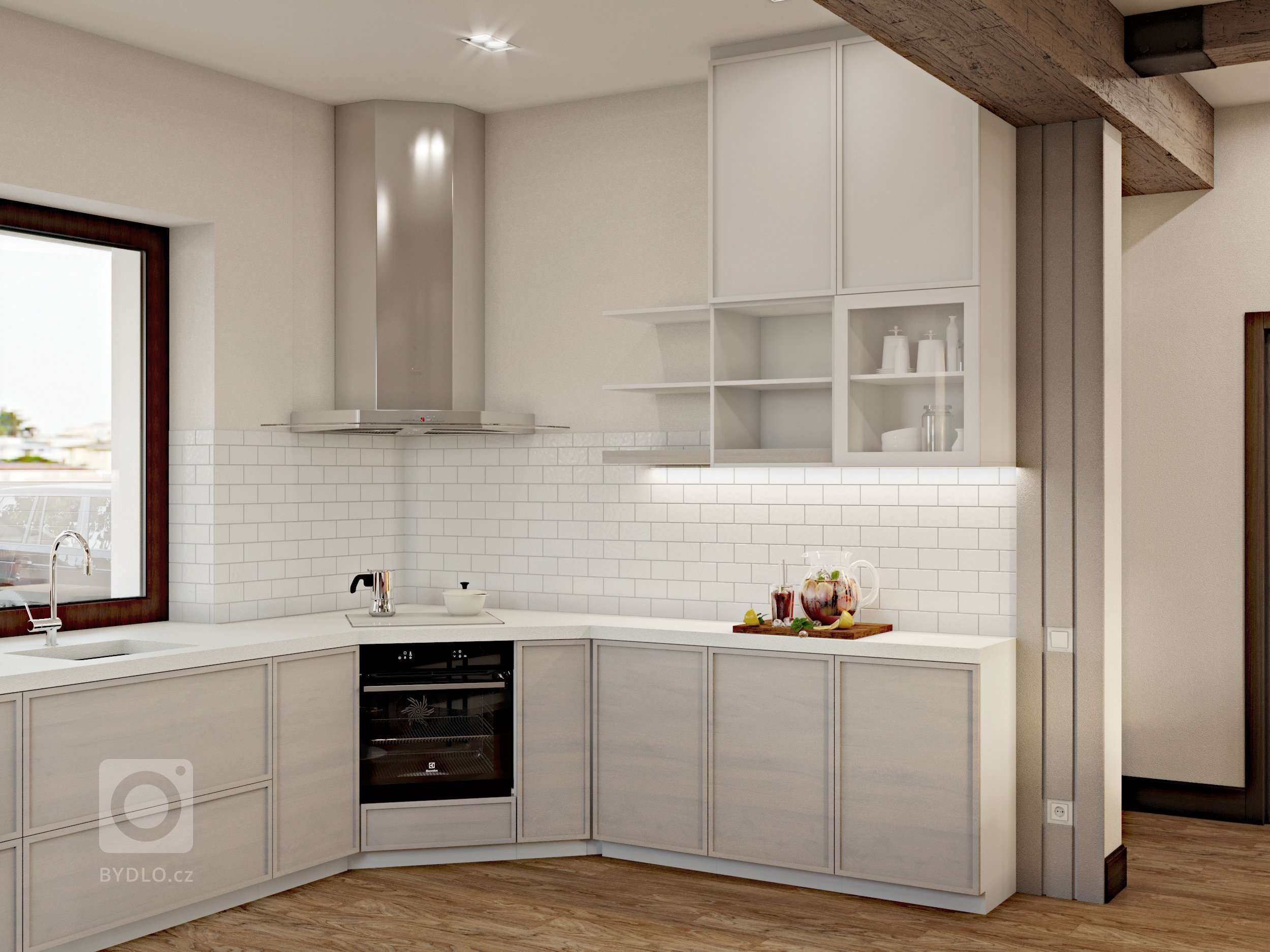 Návrh interiéru obývacího pokoje s kuchyni v rodinném domě. 3D vizualizace.&nbsp;Při realizaci byly zohledněny potřeby a životní styl každého člena rodiny,…