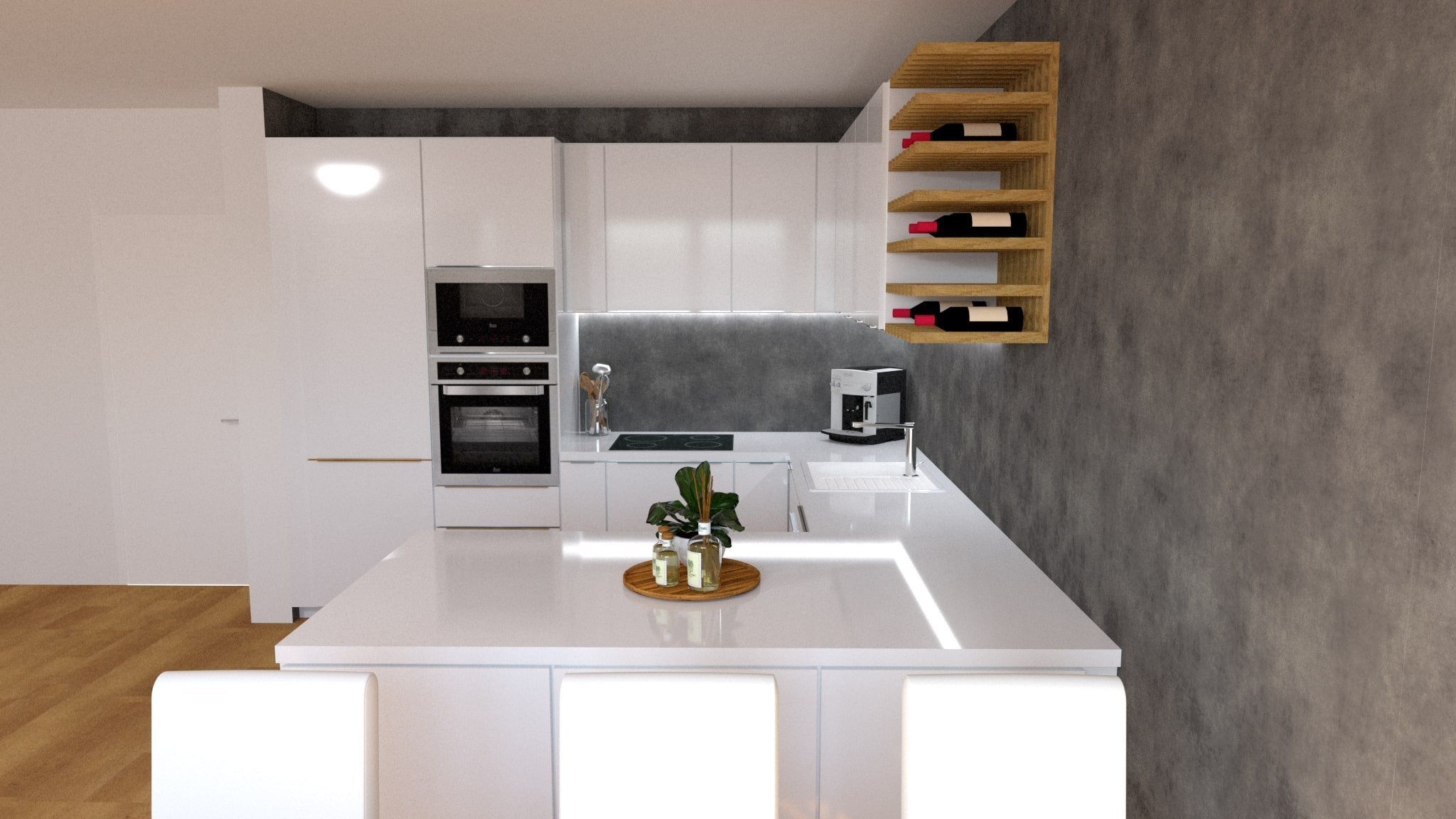 Vizualizace interiéru pro mladý pár.&nbsp;

V tomto ineriéru jsme volili&nbsp;teplý odstín&nbsp;dřeva na podlaze v kombinaci betonové stěrky v tmavě šedém…