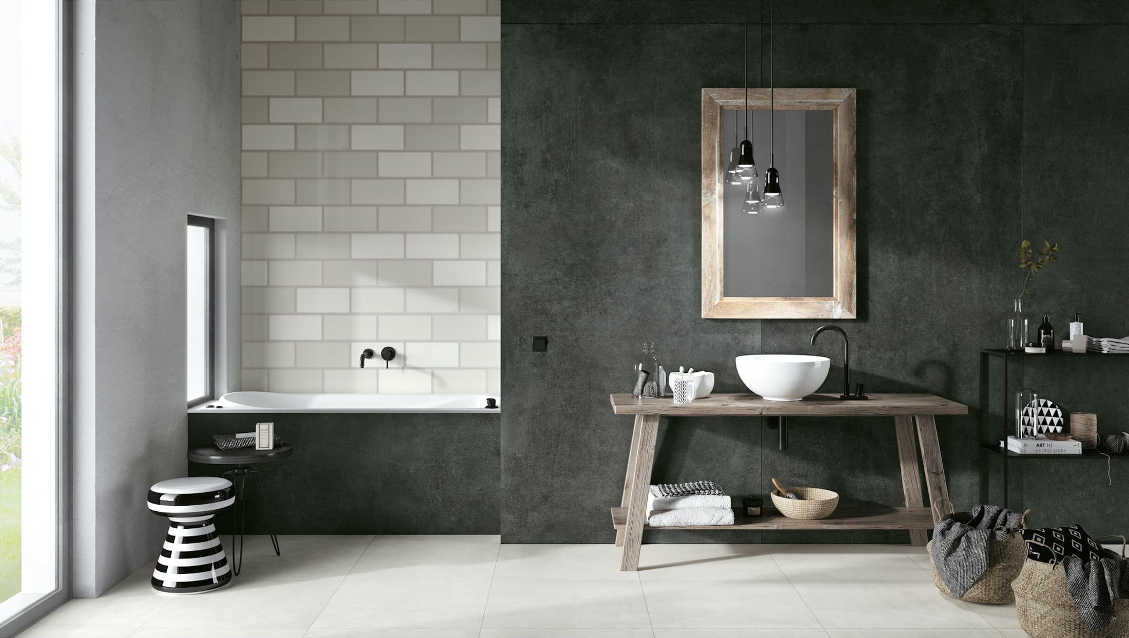 Černá do současné moderní koupelny rozhodně patří