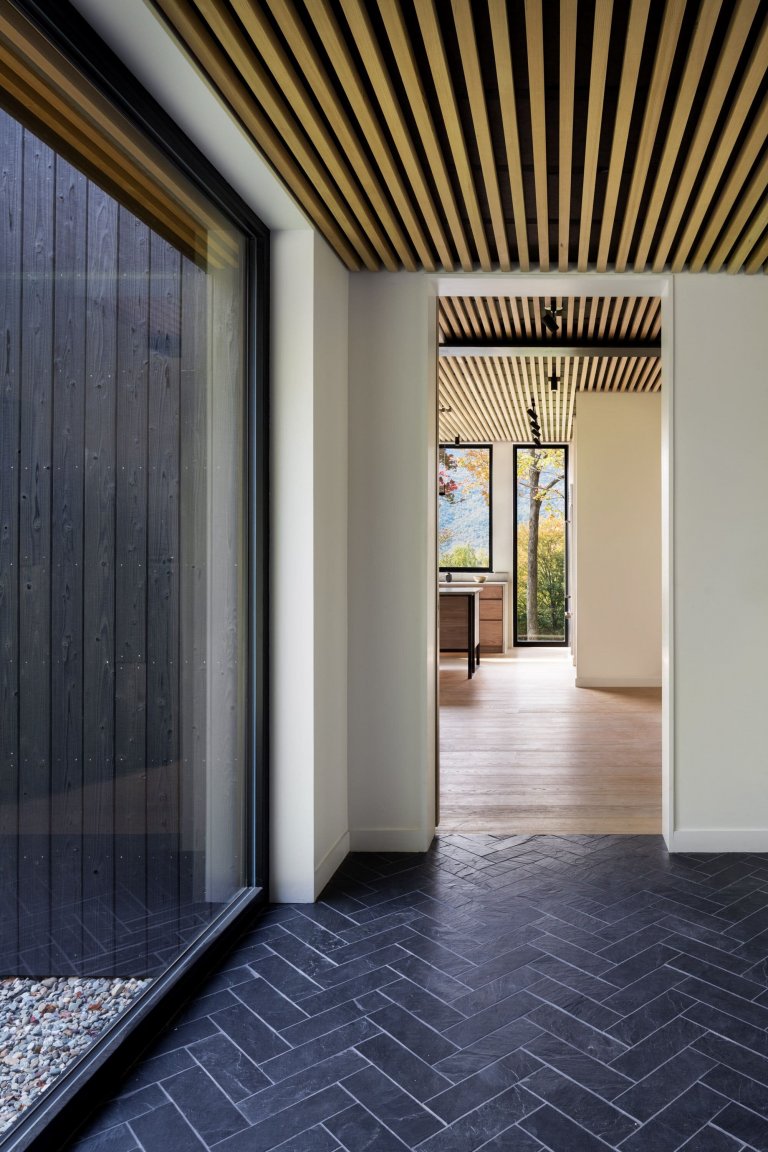 Venkovský dům na svahu obklopený lesem