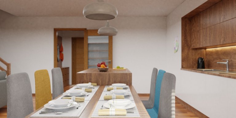 Návrh obývacího pokoje jsem připravila pro mladou pětičlennou rodinu. Původně plánovanou kuchyňskou linku ve tvaru L jsem nahradila rovnou linkou doplněnou o…