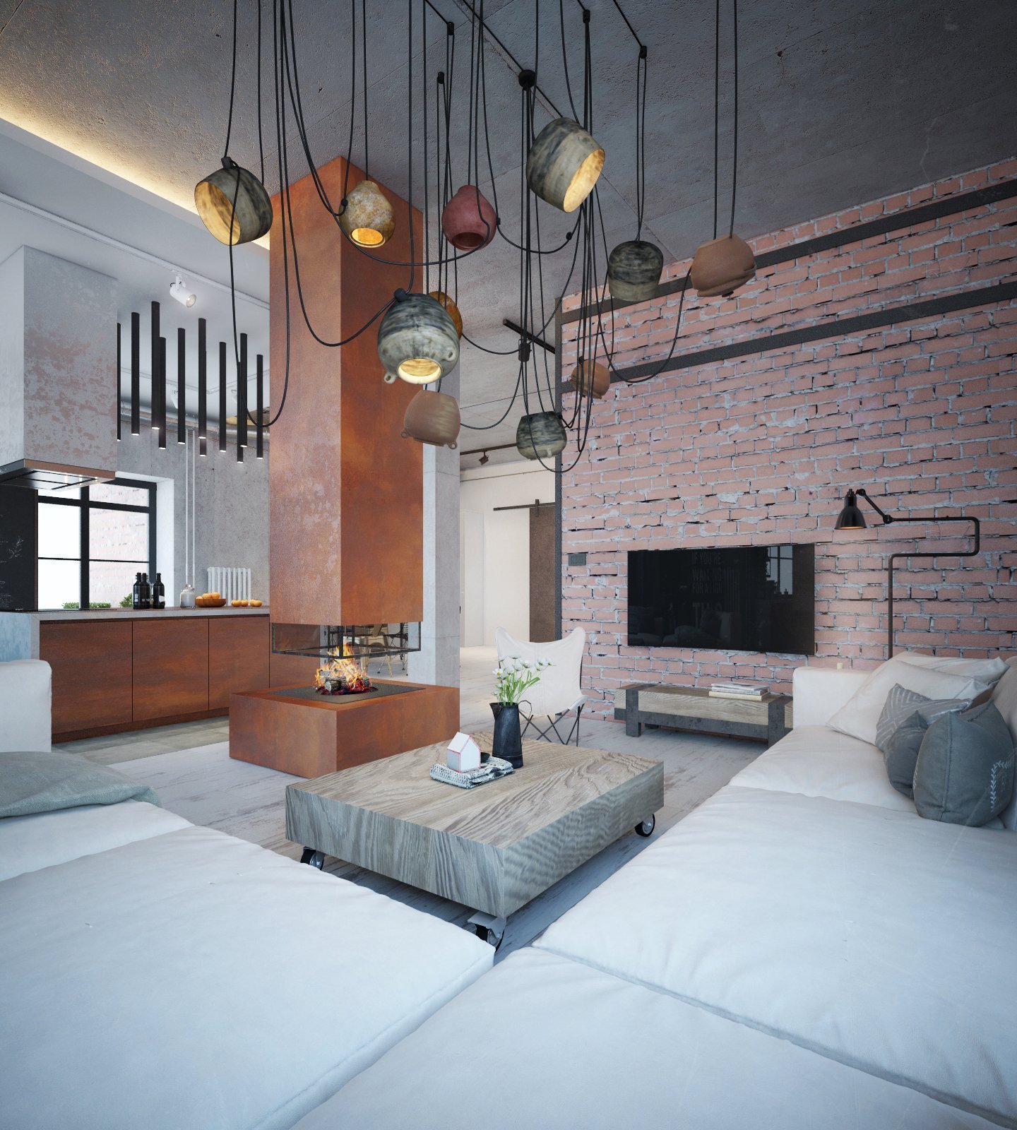 Industriální bydlení s teplými tóny v Minsku