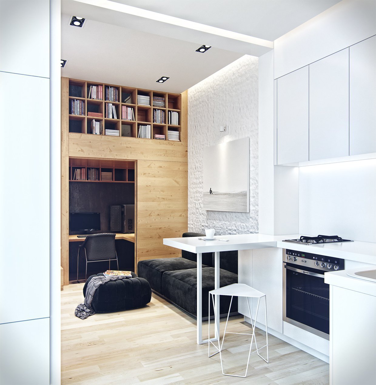 Malý mezonet skrývající moderně zařízený interiér