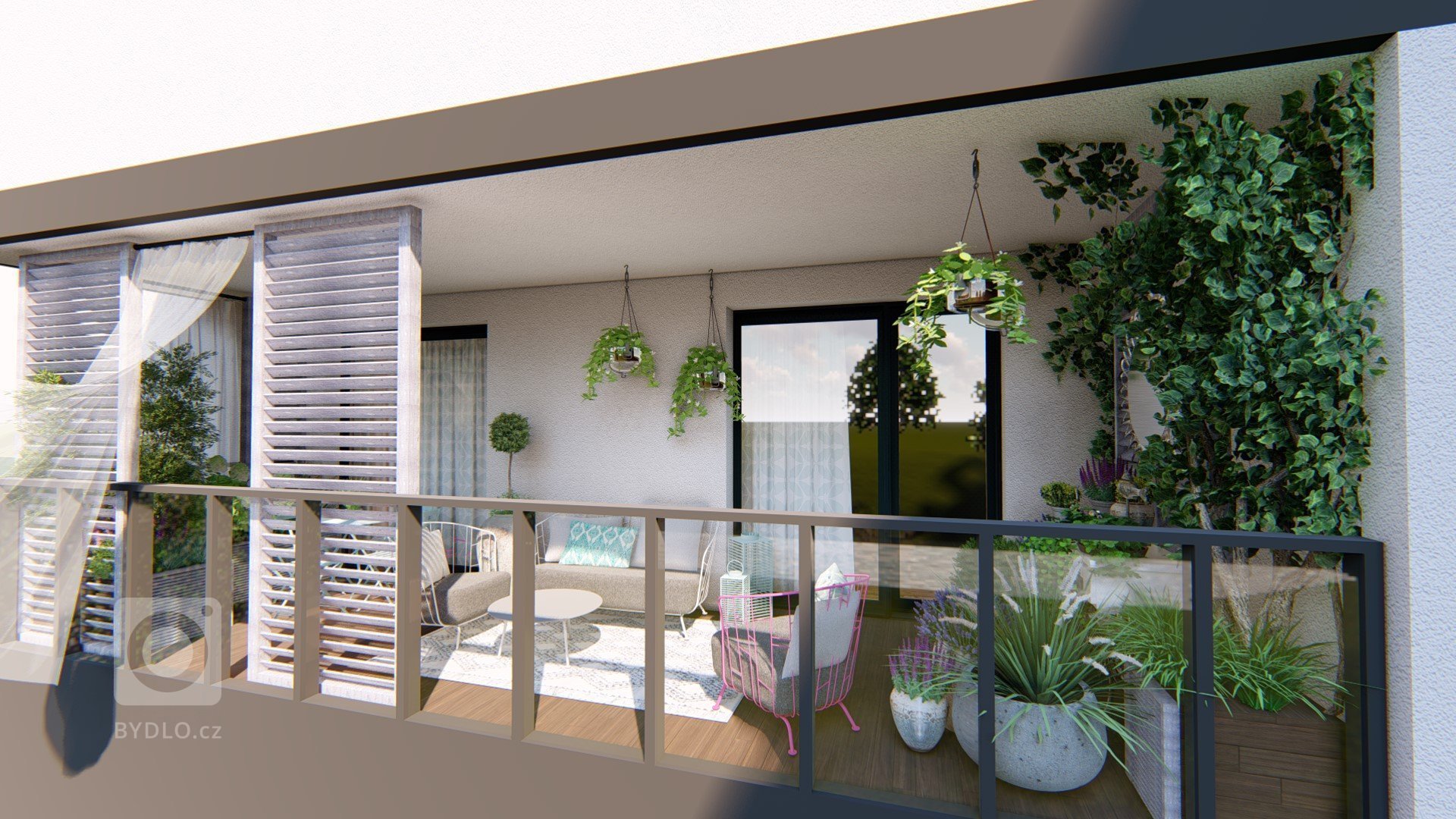 

Balkon je v současné době amatérsky upravený, nachází se na něm malé posezení, dekorace v podobě šicího stroje a několik květináčů a truhlíků se zelení.…