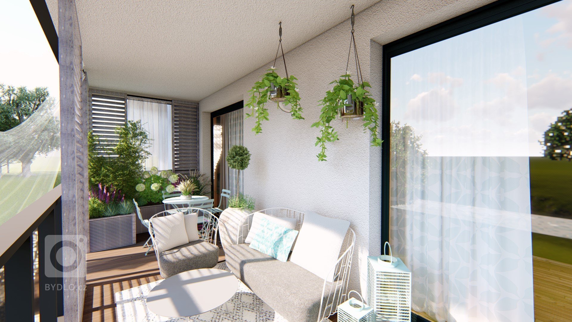 

Balkon je v současné době amatérsky upravený, nachází se na něm malé posezení, dekorace v podobě šicího stroje a několik květináčů a truhlíků se zelení.…