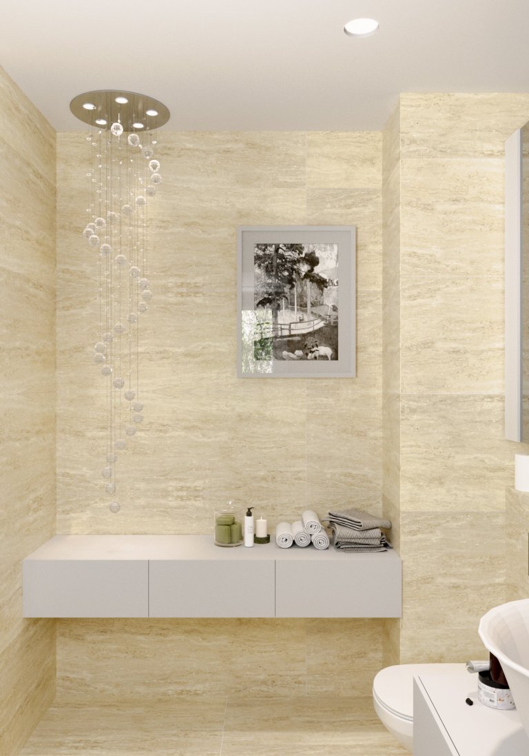 Stylové wc - obklad z travertinu, umyvadlo a baterie ze serie Gessi Gocia dodává místnosti wellness pocit a povyšuje wc místnost na vyšší úroveň.&nbsp;

…