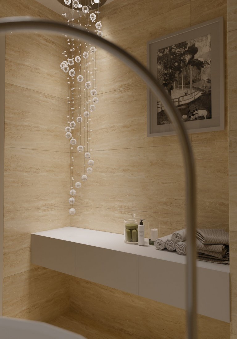 Stylové wc - obklad z travertinu, umyvadlo a baterie ze serie Gessi Gocia dodává místnosti wellness pocit a povyšuje wc místnost na vyšší úroveň.&nbsp;

…